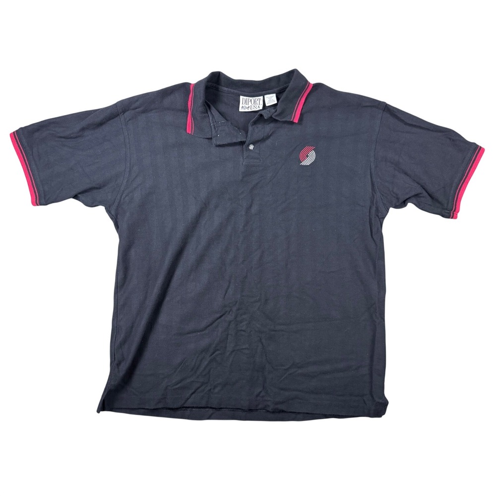 Vintage Diport USA Portland Trail Blazers Polo Shirt Mens XXL Black Red Cotton